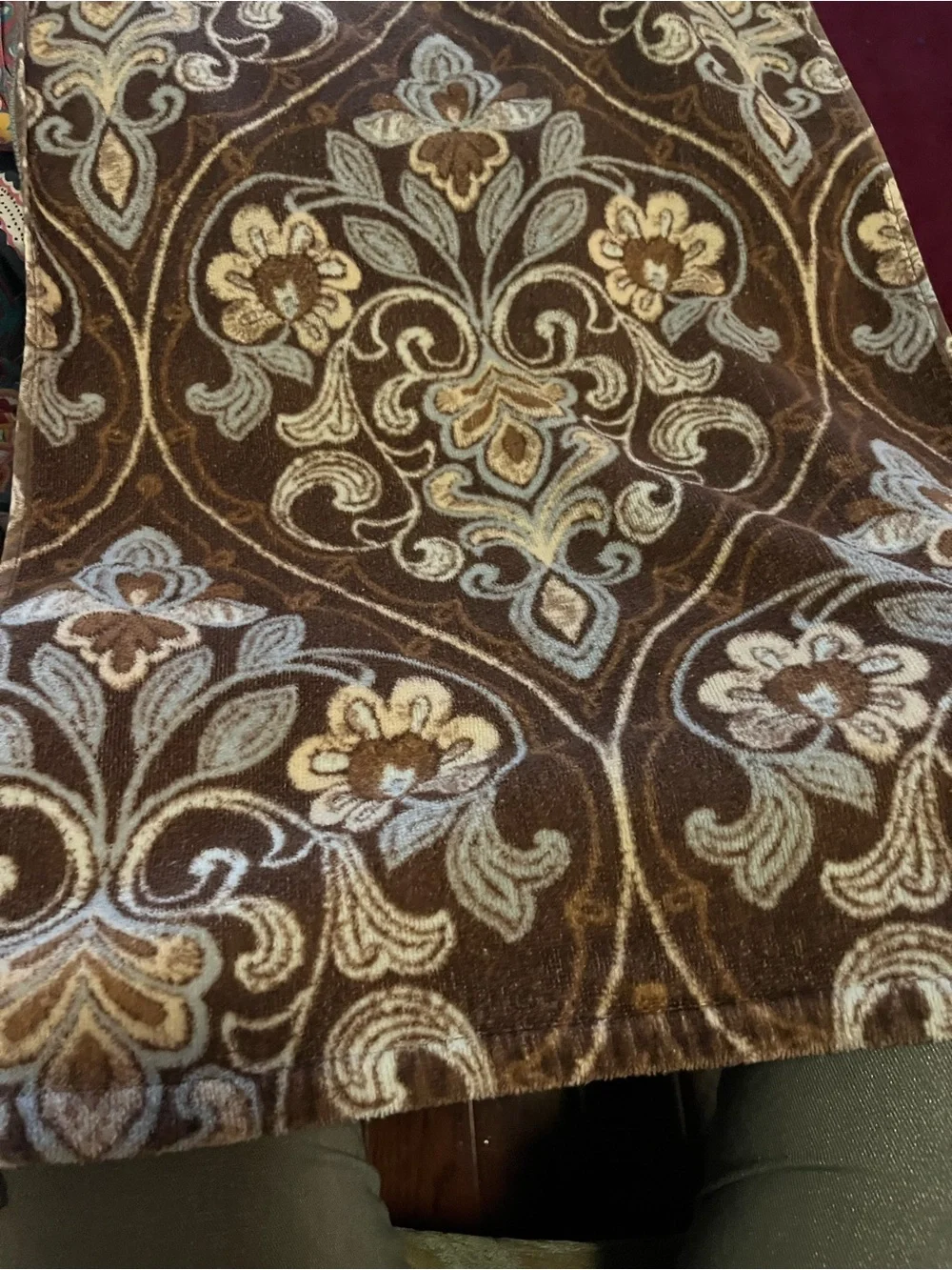Brown and Light Blue Floral Plush Hand Towel